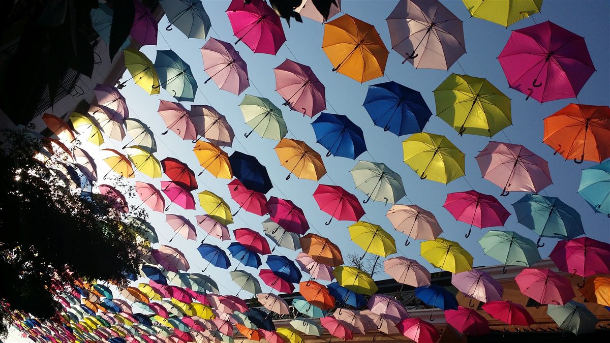 Tlaquepaque artisan town colorful umbrellas