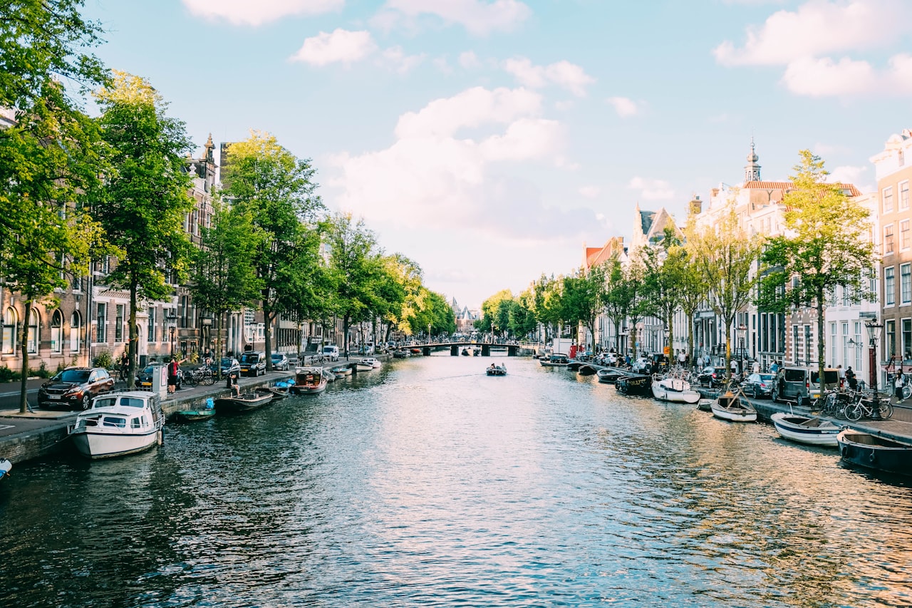 Canals and gabled houses in Amsterdam, Netherlands