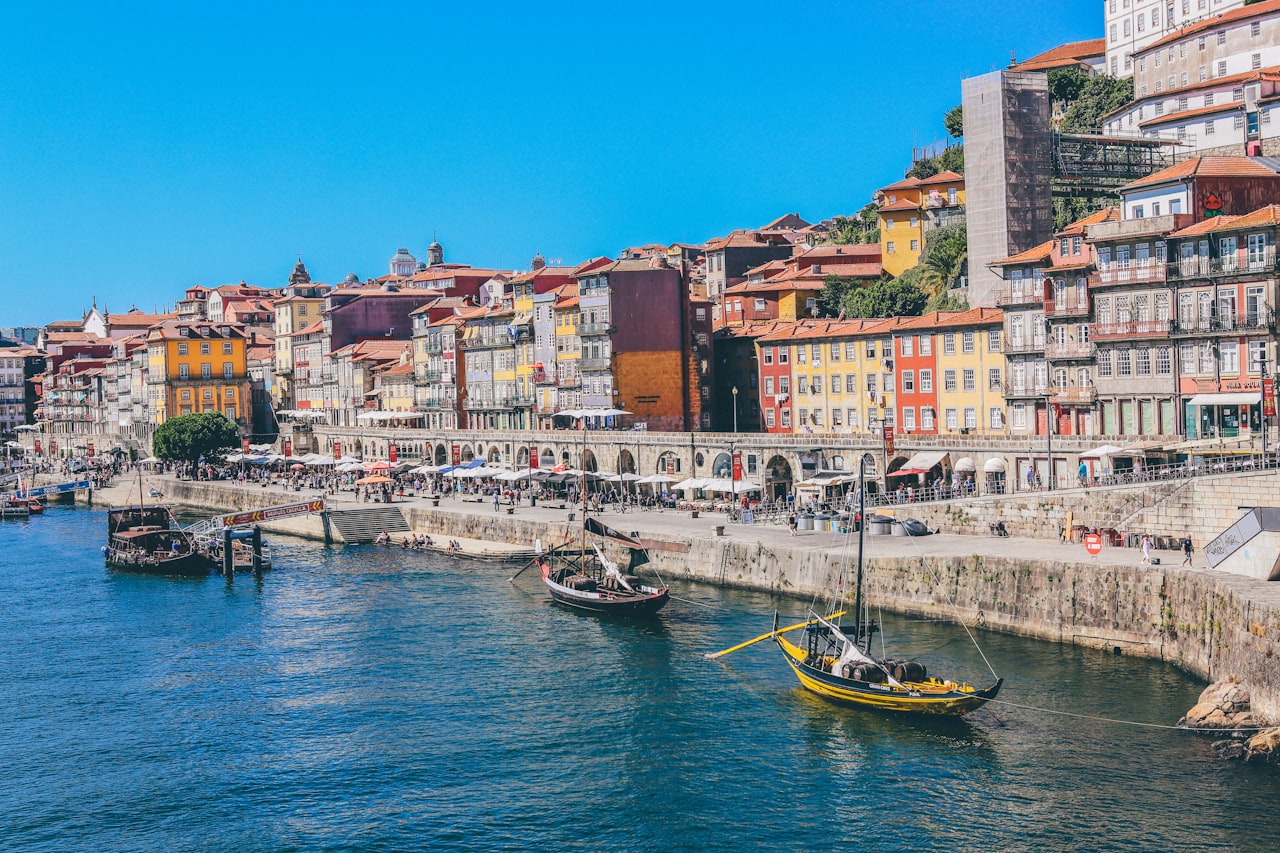Colourful riverside buildings in Porto, Portugal