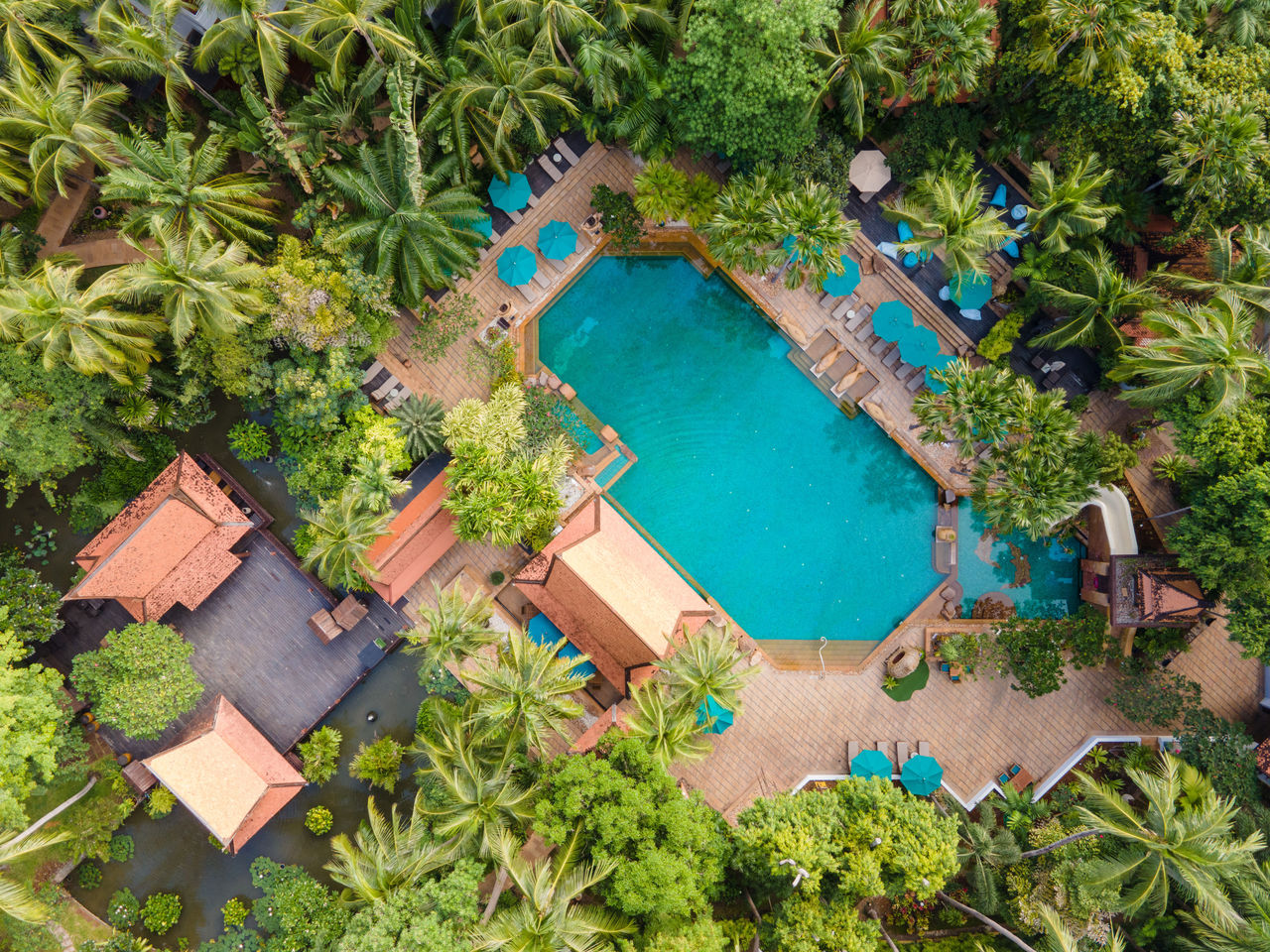มุมสูงสระว่ายน้ำกลางสวนมะพร้าวที่ Avani Pattaya Resort