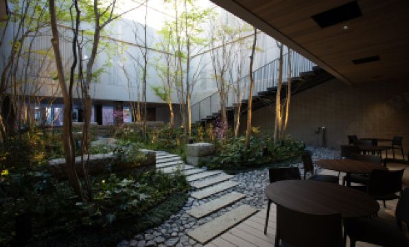 สวน Courtyard ภายใน Hotel Metropolitan Kamakura ต้นไม้เขียวชอุ่มและทางเดินหิน