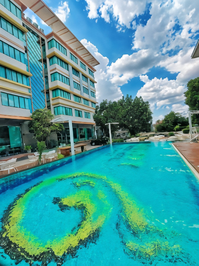 อาคาร Gallery Design Hotel ศรีสะเกษ กับสระว่ายน้ำกลางแจ้ง