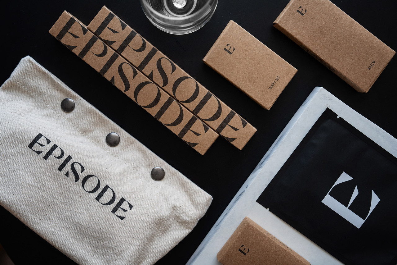 EPISODE branded amenity kit and in-room packaging